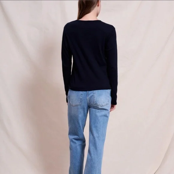 🆕 SUNDRY Long-sleeved crewneck sweater crop top in deep navy size XS NWT - Picture 4 of 9